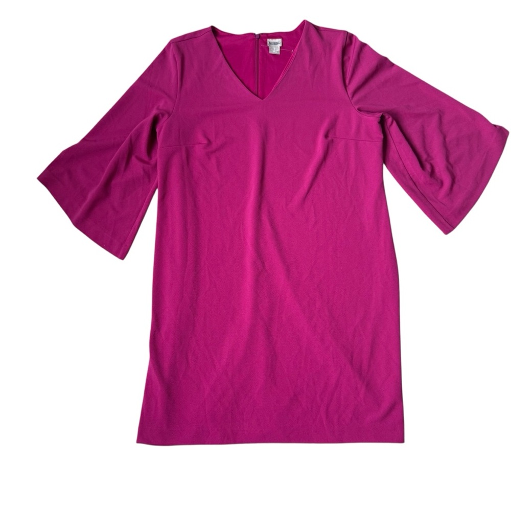 CHICOS MAGENTA V NECK  BELL SLEEVE FULLY LINED SHEATH SIZE 3 16/18